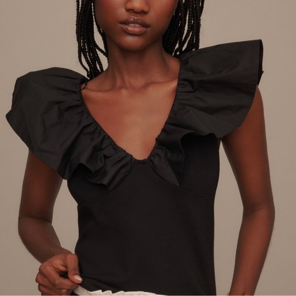 NWT Anthropologies Dolan Black Ruffle Sleeve Blouse